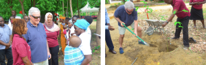 Trevor meeting families during his 2026 visit and planting a tree at the Advocacy Center.